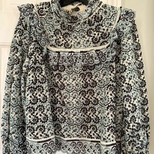Sea Broderie Anglaise Top - Navy, Powder Blue and Off-White